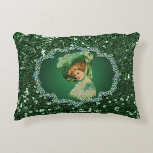 St Patricks Day Lady Green Frame Faux Glitter Decorative Cushion