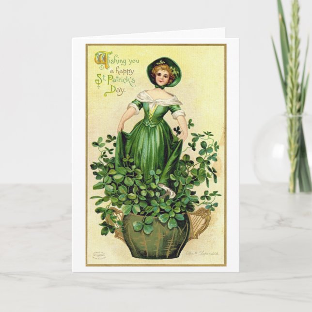 St. Patrick's Day Lady, Vintage Card (Front)