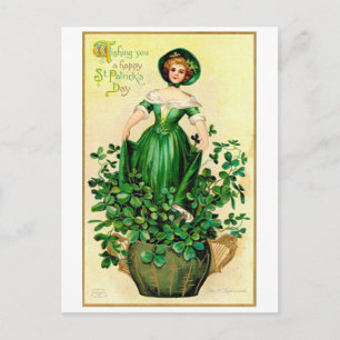 St. Patrick's Day Lady, Vintage Postcard