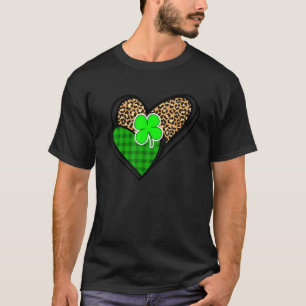 St. Patrick's Day Leopard Heart Green Buffalo Plai T-Shirt