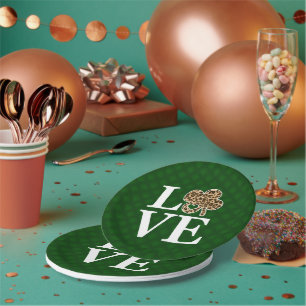 St Patricks Day Leopard Love Shamrock Paper Plate