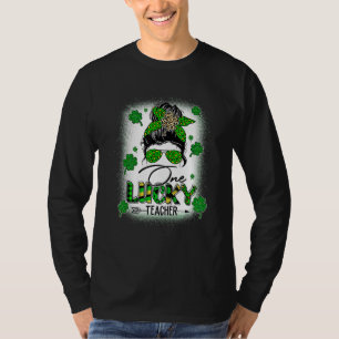St Patrick's Day Leopard Lucky Teacher Messy Bun S T-Shirt