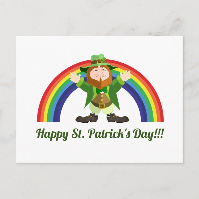St. Patricks Day Leprechaun and Rainbow Postcard (Front)