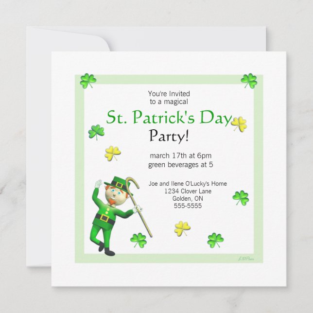 St. Patrick's Day Leprechaun and Shamrocks Invitation (Front)