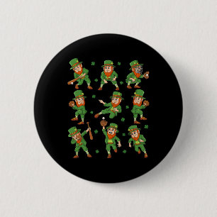 St Patricks Day Leprechaun Baseball Player Boys Gi 6 Cm Round Badge