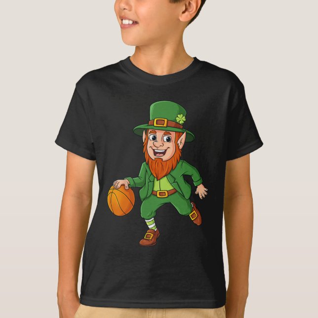 St Patricks Day Leprechaun Basketball Lucky Boys G T-Shirt (Front)