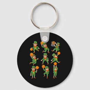 St Patricks Day Leprechaun Basketball Player Boys  Key Ring