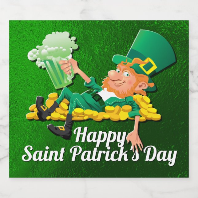 St Patrick's Day Leprechaun Beer Bottle Label (Single Label)