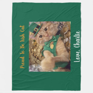 St Patrick's Day Leprechaun Cat  Fleece Blanket