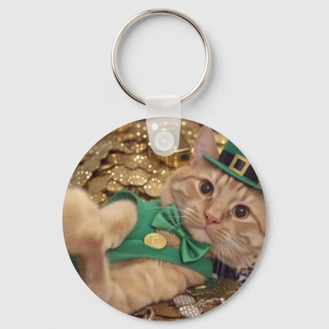 St Patrick's Day Leprechaun Cat Keychain (Front)