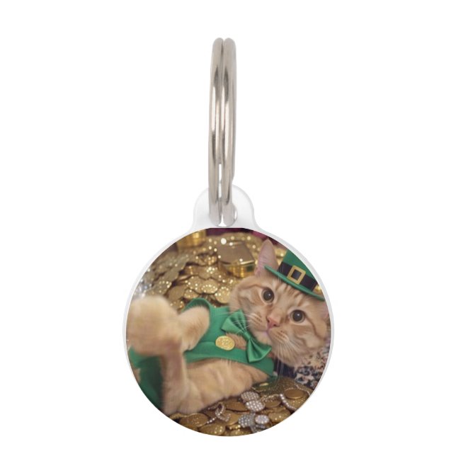 St Patrick's Day Leprechaun Cat  Pet Tag (Front)