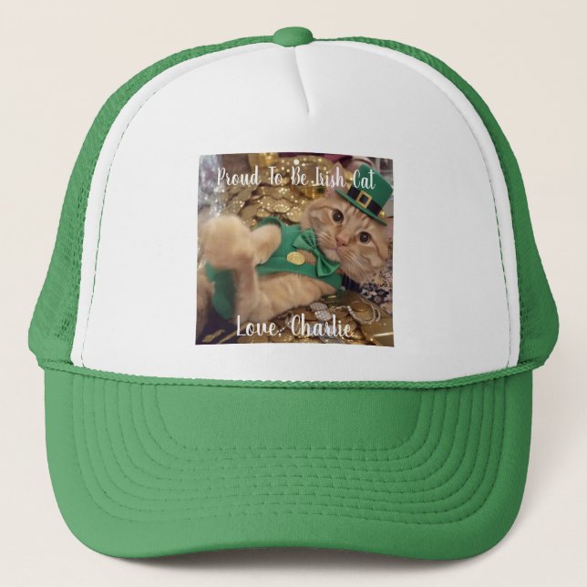 St Patrick's Day Leprechaun Cat  Trucker Hat (Front)