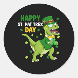 St Patricks Day Leprechaun Dinosaur Dino Happy St  Classic Round Sticker