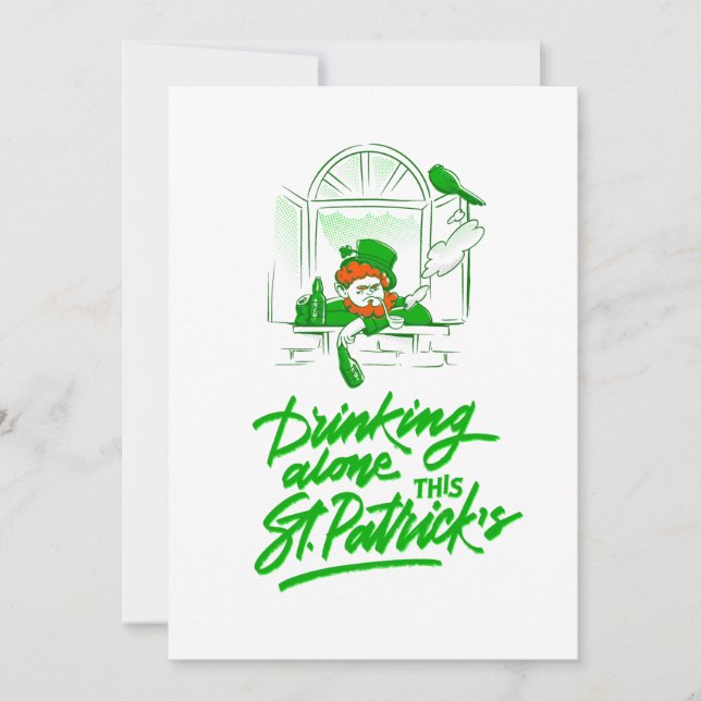 st patricks day leprechaun drinking alone invitation (Front)