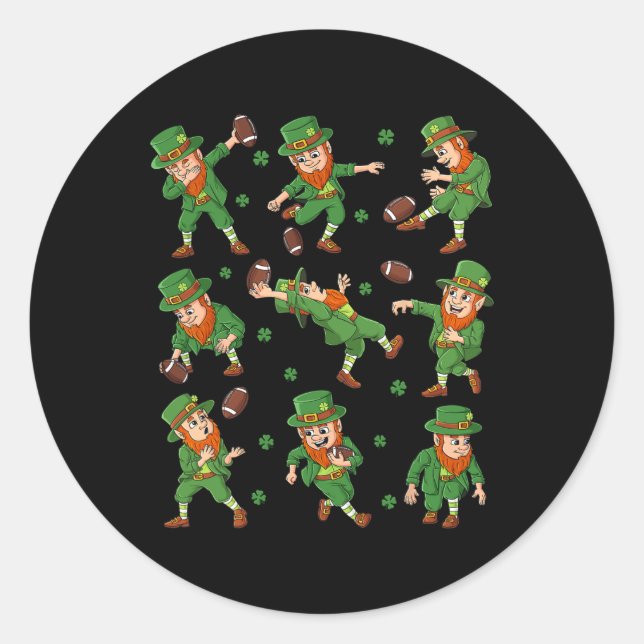 St Patricks Day Leprechaun Football Player Clover  Classic Round Sticker (Front)