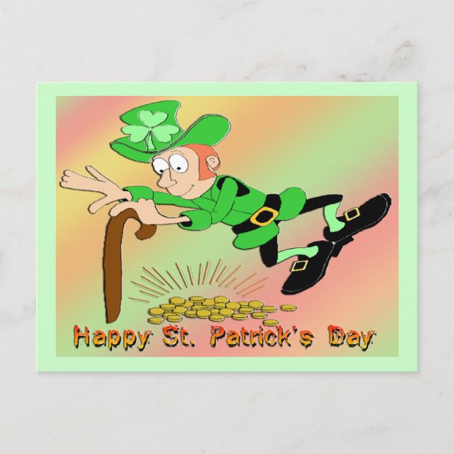 St Patrick's Day Leprechaun Gold Postcard (Front)