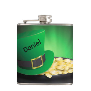 St. Patrick's Day Leprechaun Hat and Pot of Gold Hip Flask
