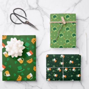 St Patrick's Day Leprechaun Hat Shamrock Flag Gold Wrapping Paper Sheet