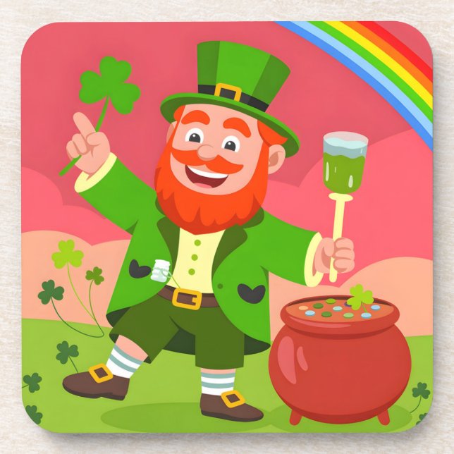 St. Patrick's Day Leprechaun Illustration  Coaster (Front)