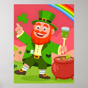 St. Patrick's Day Leprechaun Illustration  Poster