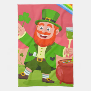 St. Patrick's Day Leprechaun Illustration Tea Towel