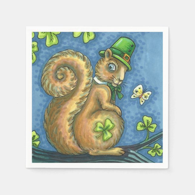 ST. PATRICK'S DAY LEPRECHAUN IRISH SQUIRREL, Lucky Napkin (Front)