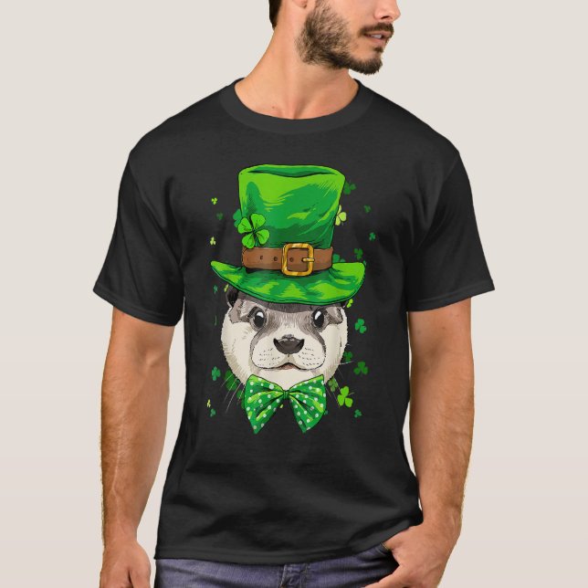 St Patrick's Day Leprechaun Otter Shamrock Otter I T-Shirt (Front)