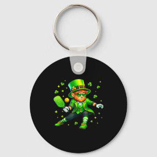 St patricks day leprechaun playing pickleball spor key ring