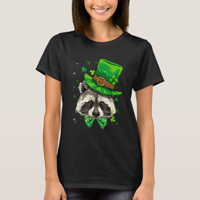 St Patrick's Day Leprechaun Raccoon Shamrock Irish T-Shirt (Front)