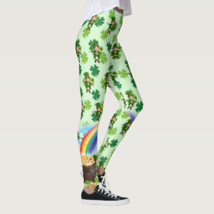 St. Patrick's Day Leprechaun Rainbow Shamrocks Leggings