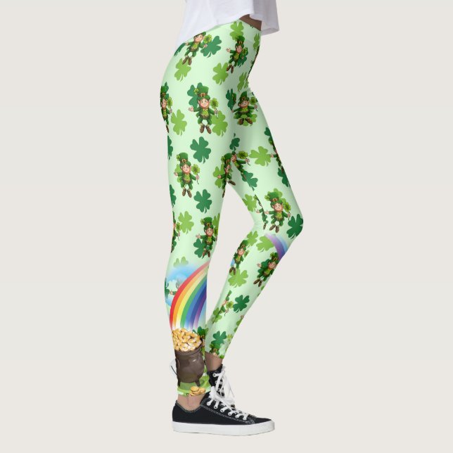 St. Patrick's Day Leprechaun Rainbow Shamrocks Leggings (Right)