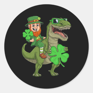 St Patricks Day Leprechaun Riding T Rex Fun Dino B Classic Round Sticker