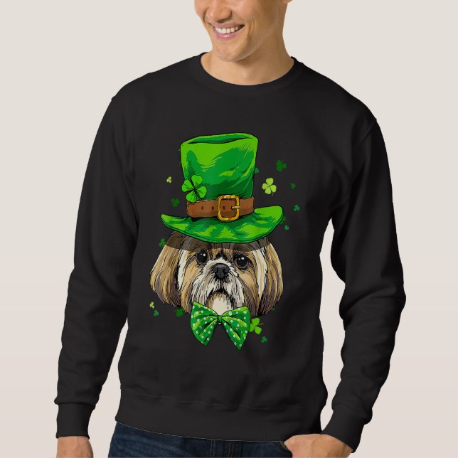 St Patrick's Day Leprechaun Shamrock Shih Tzu Iris Sweatshirt (Front)