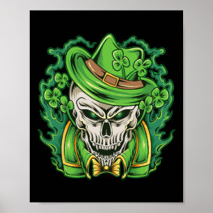 St Patricks Day Leprechaun Skull Shamrock Poster