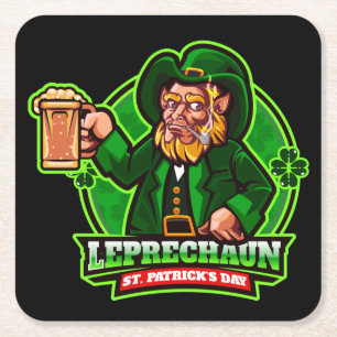 St. Patrick's Day Leprechaun Square Paper Coaster