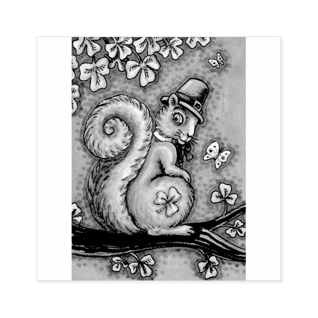 ST. PATRICK'S DAY LEPRECHAUN SQUIRREL RUBBER STAMP (Imprint)