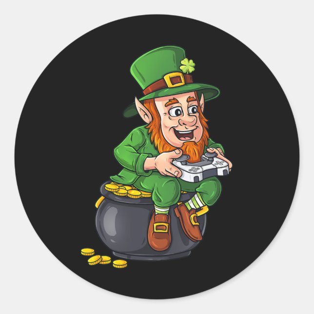 St Patricks Day Leprechaun Video Game Controller B Classic Round Sticker (Front)