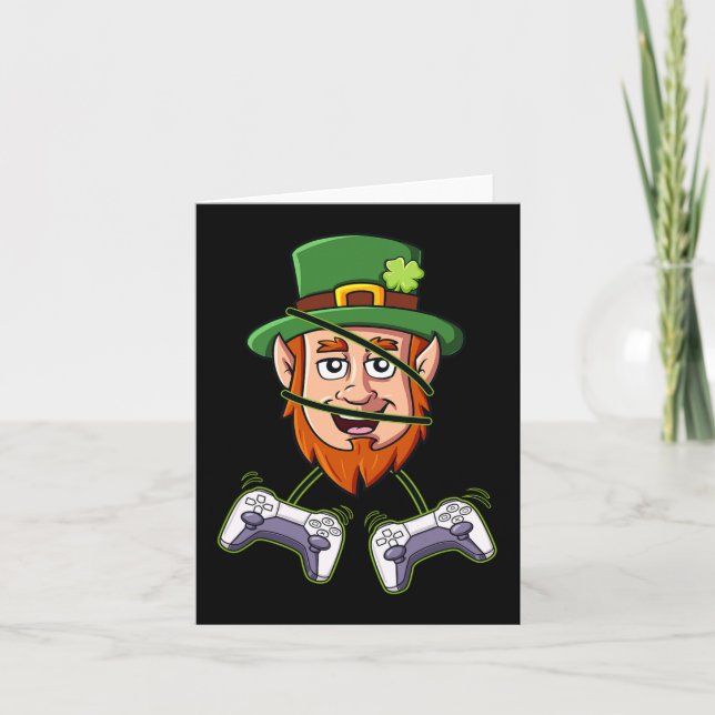 St Patricks Day Leprechaun Video Game Controllers  Card (Front)