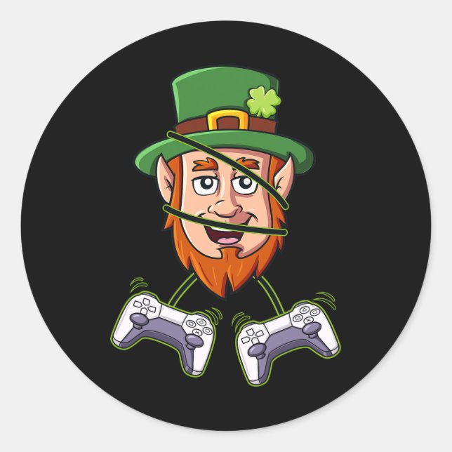 St Patricks Day Leprechaun Video Game Controllers  Classic Round Sticker (Front)