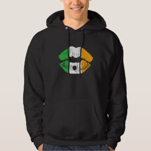 St Patricks Day Lips Ireland Flag Shamrock Men Wom Hoodie