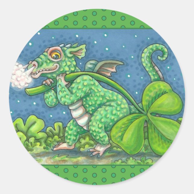 ST. PATRICK'S DAY LITTLE IRISH DRAGON FANTASY CLASSIC ROUND STICKER (Front)