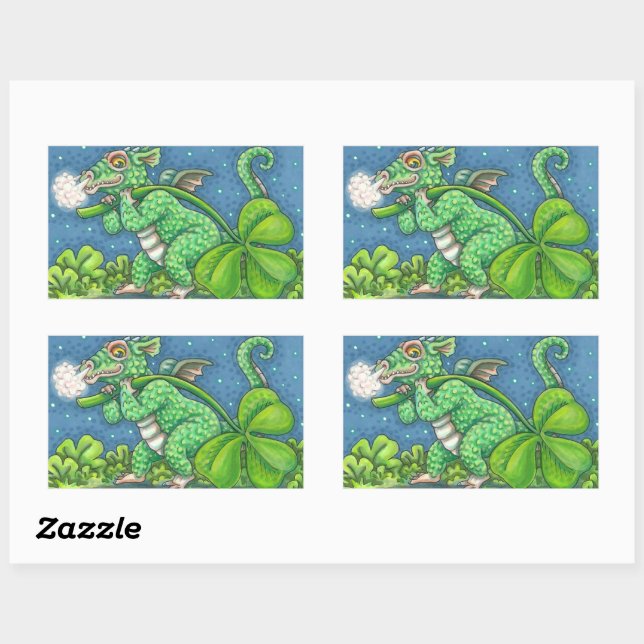 ST. PATRICK'S DAY LITTLE IRISH DRAGON FANTASY RECTANGULAR STICKER (Sheet)