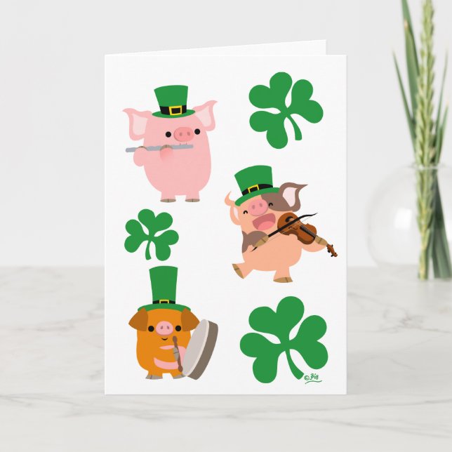 St Patrick's Day little musicians greeting card (Front)