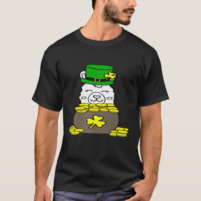 St Patricks Day Llama Four Leaf Clover Leprechaun  T-Shirt (Front)