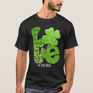 St. Patricks Day Love Fishing Plaid Leopard Shamro T-Shirt