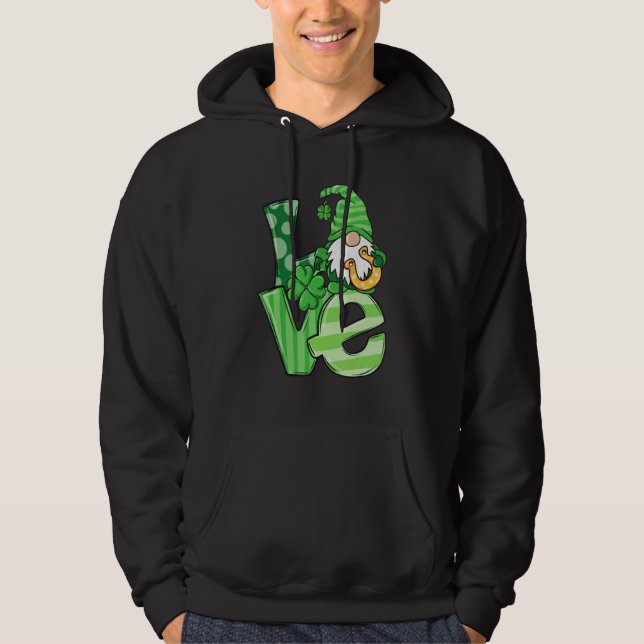 St Patrick's Day Love Gnomes Shamrock Horseshoe Ir Hoodie (Front)