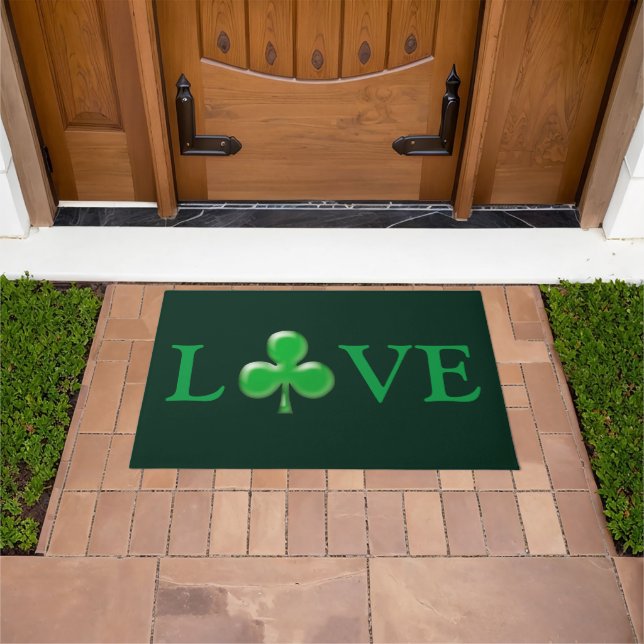 St. Patrick's Day Love Green Clover Shamrock  Door Doormat (Outdoor)