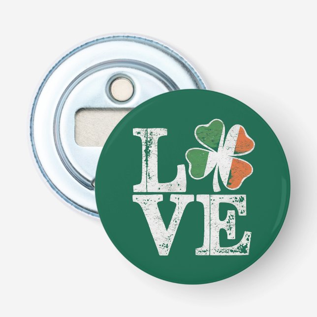 St Patricks Day Love Lucky Irish Shamrock Green  Bottle Opener (Front)