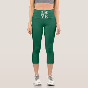 St Patricks Day Love Lucky Irish Shamrock Green  Capri Leggings