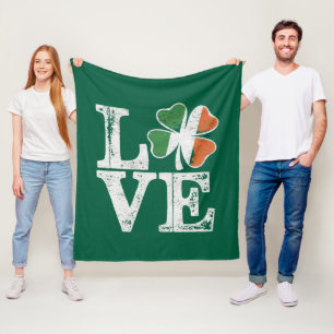 St Patricks Day Love Lucky Irish Shamrock Green  Fleece Blanket